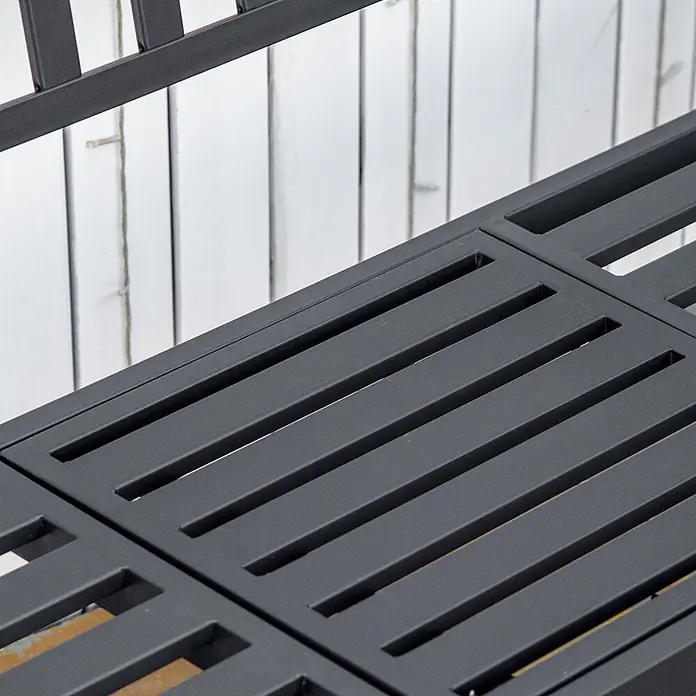 Outsunny Gartenbank - B x T x H: 58,5 x 58,5 x 90 cm, Metall, Schwarz, Ausziehbar - Dunkelgraue Lamellen-Metalloberfläche.