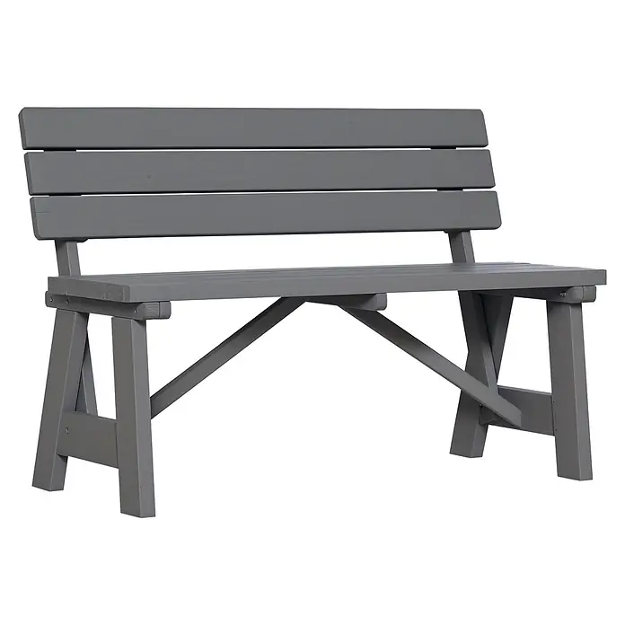 Outsunny Gartenbank - B x T x H: 56 x 56 x 80 cm, Kiefernholz, Grau - Robuste graue Holzbank mit Lattenrückenlehne und Sitzfläche.