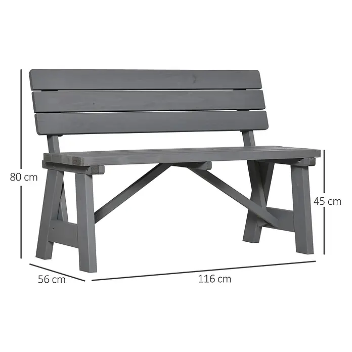 Outsunny Gartenbank - B x T x H: 56 x 56 x 80 cm, Kiefernholz, Grau - Graue Holz-Gartenbank mit Lattenrost. Maße: 116x56x80 cm (LxTxH), Sitzhöhe 45 cm.