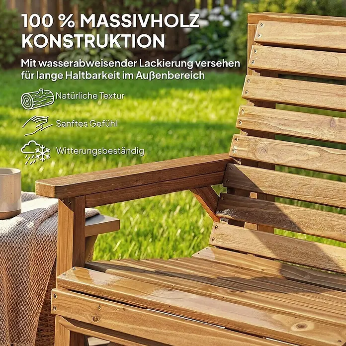 Outsunny Gartenbank Naturholz, 121cm x 65cm x 90cm - Tannenholz, Naturholz - Holzgartenbank aus Massivholz mit wetterbeständiger Lackierung, natürliche Textur, im Freien.
