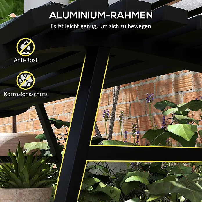 Outsunny Gartenbank - Aluminium, Schwarz - Schwarzer Aluminiumrahmen, rostfrei und korrosionsgeschützt, leicht zu bewegen.