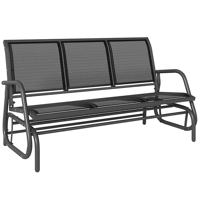 Outsunny Gartenbank Schaukelbank, Schwarz, 147cm x 70cm x 85cm - Metall, Netzstoff, Schwarz - Dunkelgraue 3-Sitzer Metallschaukelbank mit Netzrücken und Sitzfläche für den Außenbereich.