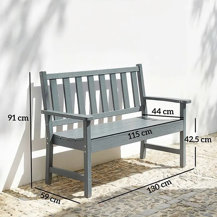Outsunny Gartenbank - HDPE, Grau - Graue Gartenbank mit Rücken- und Armlehnen für den Außenbereich.