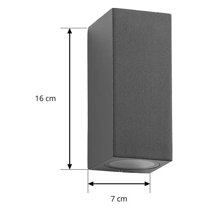 Lucande Außenwandleuchte Xava - schwarz, schwarz, IP65 - Dunkelgraue, texturierte rechteckige Wandleuchte, 16 cm hoch und 7 cm breit.