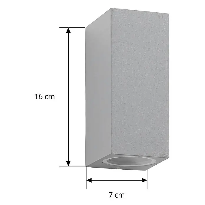 Lucande Außenwandleuchte Xava - 8 x 7 x 16,5 cm, alu / grau / zink, IP65 - Graue rechteckige Wandleuchte, 16 cm hoch und 7 cm breit, mit strukturierter Oberfläche.