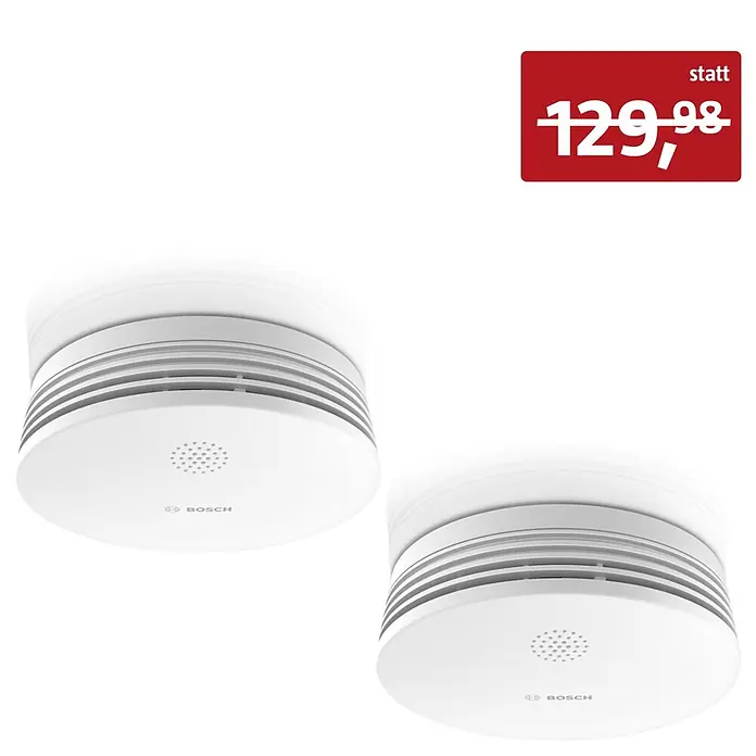 Bosch Smart Home Set Rauchwarnmelder II - 85 dB, 2 Stk. - Zwei weiße Bosch Rauchmelder, unverzichtbar für die Sicherheit zu Hause.