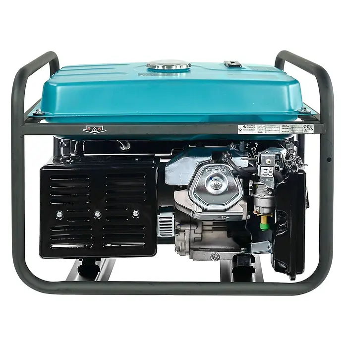 Könner & Söhnen Stromerzeuger KS 7000E-3 ATS - Nennleistung: 5 kW, Tankvolumen: 25 l - Tragbarer Generator mit türkisfarbenem Tank, schwarzem Rahmen und OHV-Motor.