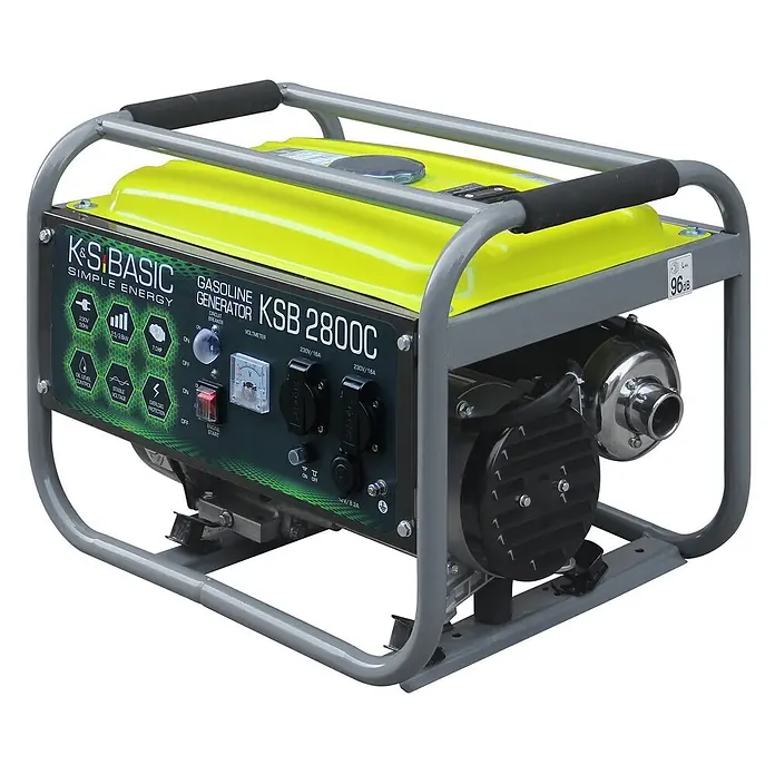 Könner & Söhnen Stromerzeuger KSB 2800C - Nennleistung: 2,5 kW, Tankvolumen: 12 l - Gelber und grauer K&S.BASIC KSB 2800C Benzingenerator mit Bedienfeld, Voltmeter und Steckdosen.