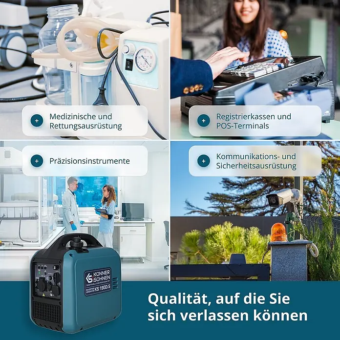 Könner & Söhnen Stromerzeuger KS 1900i S - Nennleistung: 1,9 kW, Tankvolumen: 4 l - Blauer und schwarzer Inverter-Generator von Könner & Söhnen, der Strom für vielfältige professionelle und kritische Anwendungen liefert.