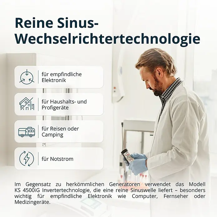 Könner & Söhnen Stromerzeuger KS 4500iG - Nennleistung: 4,2 kW, Tankvolumen: 13 l - Reine Sinus-Wechselrichtertechnologie für sensible Elektronik, Haushalts- und Profigeräte, Reisen und Notstrom.