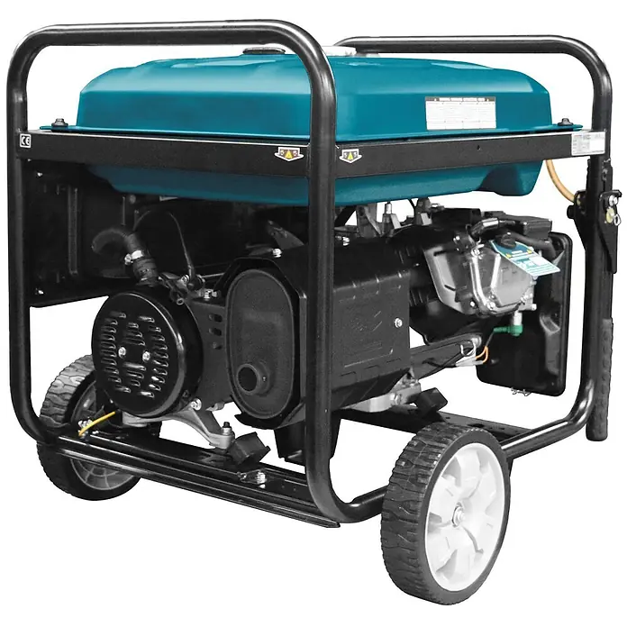 Könner & Söhnen Stromerzeuger KS 12-1E 1/3 ATSR - Tankvolumen: 55 l - Tragbarer Stromgenerator mit türkisfarbenem Tank, schwarzem Rahmen und weißen Rädern zum einfachen Transport.