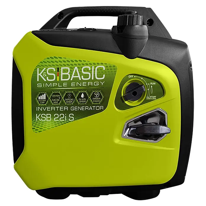 Könner & Söhnen Stromerzeuger KSB 22i S - Nennleistung: 1,8 kW, Tankvolumen: 4 l - Kompakter, lindgrüner und schwarzer K&S BASIC KSB 22i S Inverter-Generator mit Bedienfeld und Seilzugstarter.