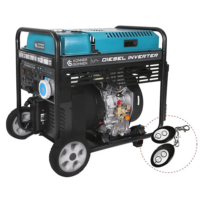 Könner & Söhnen Stromerzeuger KS 9500IDE ATSR - Tankvolumen: 18 l - KÖNNER & SÖHNEN KS 9500iDE ATSR Diesel-Inverter-Generator auf Rädern, türkis-schwarz, mit Fernbedienungen.