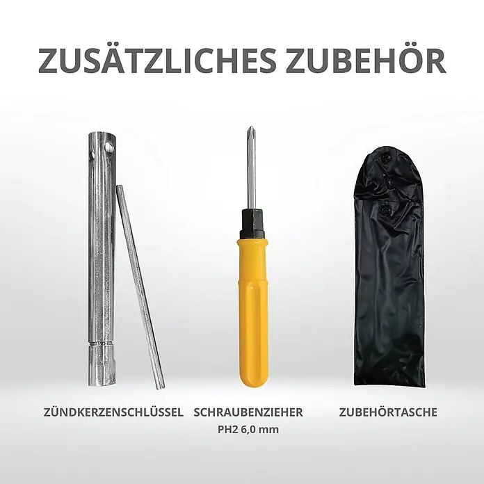 Könner & Söhnen Stromerzeuger KS 2000i S - Nennleistung: 1,8 kW, Tankvolumen: 5 l - Zündkerzenschlüssel, Schraubenzieher (PH2 6,0 mm) und schwarze Zubehörtasche für Werkzeuge.