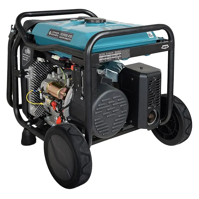 Könner & Söhnen Stromerzeuger KS 8100iE ATSR - Nennleistung: 8 kW, Tankvolumen: 20 l - Könner & Söhnen KS 8100IE ATSR Inverter-Generator, türkis und schwarz, mit Rädern und robustem Rahmen.