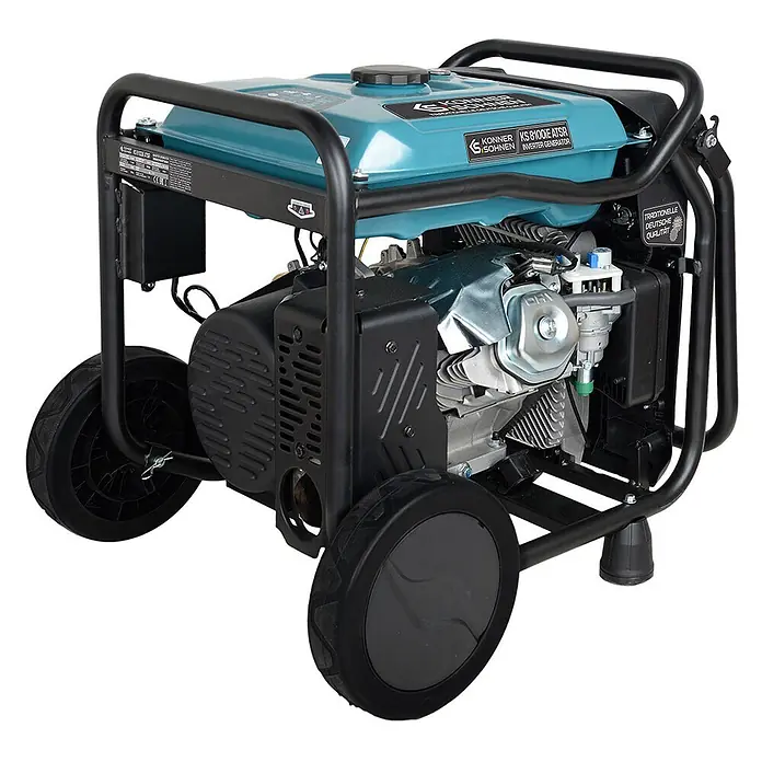 Könner & Söhnen Stromerzeuger KS 8100iE ATSR - Nennleistung: 8 kW, Tankvolumen: 20 l - Türkis-schwarzer tragbarer Inverter-Generator mit robustem Rahmen und Rädern für einfachen Transport.