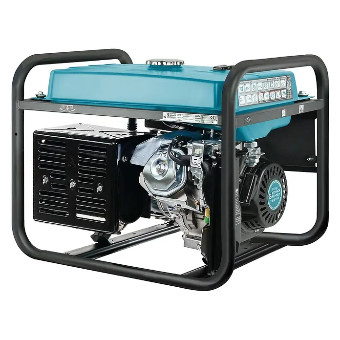 Könner & Söhnen Stromerzeuger KS 10000E 1/3 - Tankvolumen: 25 l - Ein tragbarer Stromerzeuger mit schwarzem Rahmen, türkisfarbenem Kraftstofftank und Metallmotor, Nennleistung 18 PS / 7,5-8,0 kW.