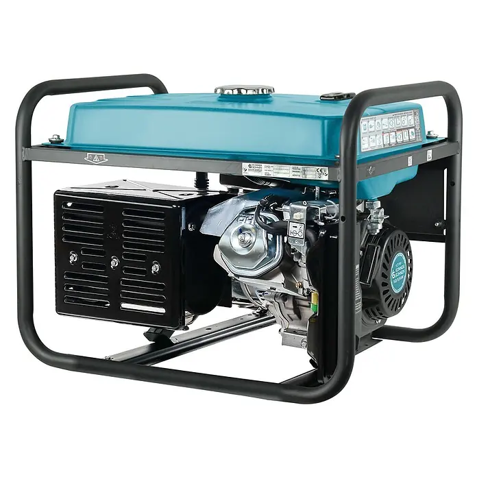 Könner & Söhnen Stromerzeuger KS 7000 - Nennleistung: 5 kW, Tankvolumen: 25 l - Blauer und schwarzer tragbarer Stromerzeuger mit robustem Rahmen, Motor und Bedienfeld.