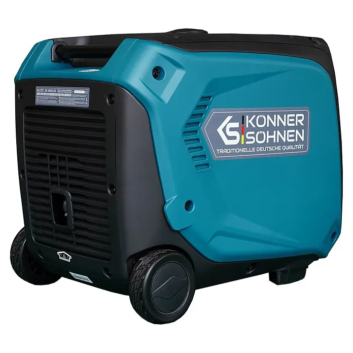 Könner & Söhnen Stromerzeuger KS 48VS-DC - Nennleistung: 3,3 kW, Tankvolumen: 12 l - Türkis-schwarzer mobiler Könner & Söhnen KS 48VS-DC Generator mit Rädern und Tragegriff.