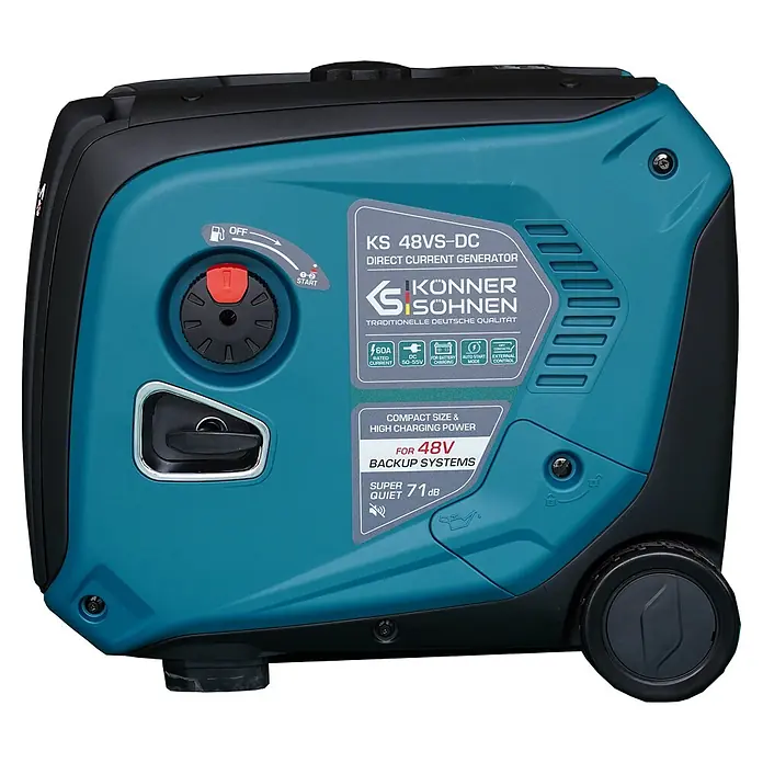 Könner & Söhnen Stromerzeuger KS 48VS-DC - Nennleistung: 3,3 kW, Tankvolumen: 12 l - Türkis-schwarzer Könner & Söhnen KS 48VS-DC Gleichstromgenerator für 48V Notstromsysteme.