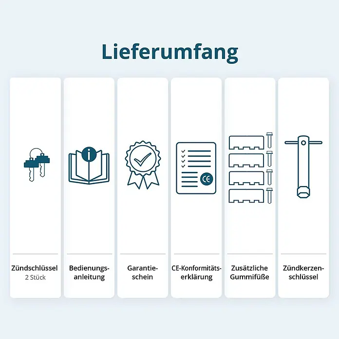 Könner & Söhnen Stromerzeuger KS 7000E - Nennleistung: 5 kW, Tankvolumen: 25 l - Lieferumfang: Zündschlüssel (2), Anleitung, Garantieschein, CE-Erklärung, Gummifüße, Zündkerzenschlüssel.