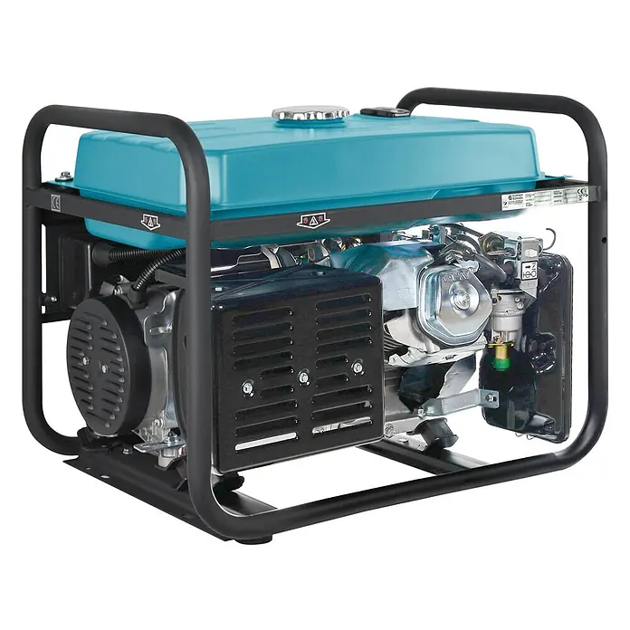 Könner & Söhnen Stromerzeuger KS 7000E-3 - Nennleistung: 5 kW, Tankvolumen: 25 l - Tragbarer schwarz-türkiser Stromerzeuger mit Schutzrahmen für mobile Energieversorgung.