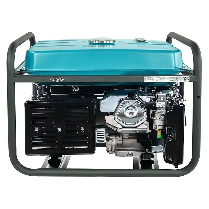 Könner & Söhnen Stromerzeuger KS 7000E-3 - Nennleistung: 5 kW, Tankvolumen: 25 l - Türkisblauer und schwarzer Benzingenerator mit Metallmotor und robustem Rahmen zur mobilen Stromerzeugung.