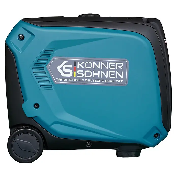 Könner & Söhnen Stromerzeuger KS 48VS-DC - Nennleistung: 3,3 kW, Tankvolumen: 12 l - Tragbarer Könner & Söhnen Inverter-Generator in Türkis und Schwarz mit integrierten Rädern für einfachen Transport.