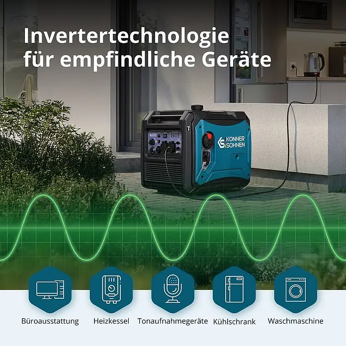 Könner & Söhnen Stromerzeuger KS 4000iE S - Nennleistung: 4 kW, Tankvolumen: 13 l - Blau-schwarzer Könner & Söhnen Inverter-Generator für stabile Stromversorgung empfindlicher Geräte im Haus.