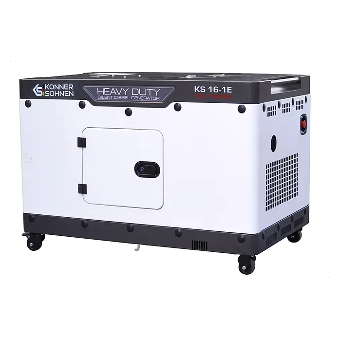 Könner & Söhnen Stromerzeuger KS 16-1E - Tankvolumen: 30 l - Weiß-schwarzer robuster leiser Dieselgenerator auf Rädern.
