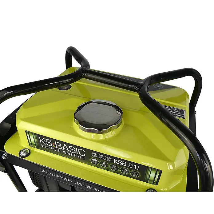 Könner & Söhnen Stromerzeuger KSB 21i - Nennleistung: 1,8 kW, Tankvolumen: 10 l - Limettengrüner KS.BASIC KSB 21i Inverter-Generator mit schwarzen Griffen und silbernem Tankdeckel.