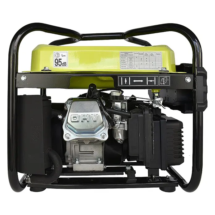 Könner & Söhnen Stromerzeuger KSB 21i - Nennleistung: 1,8 kW, Tankvolumen: 10 l - Tragbarer Generator mit gelbem Kraftstofftank, schwarzem Rahmen und silbernem Motorabdeckung mit „OHV“.