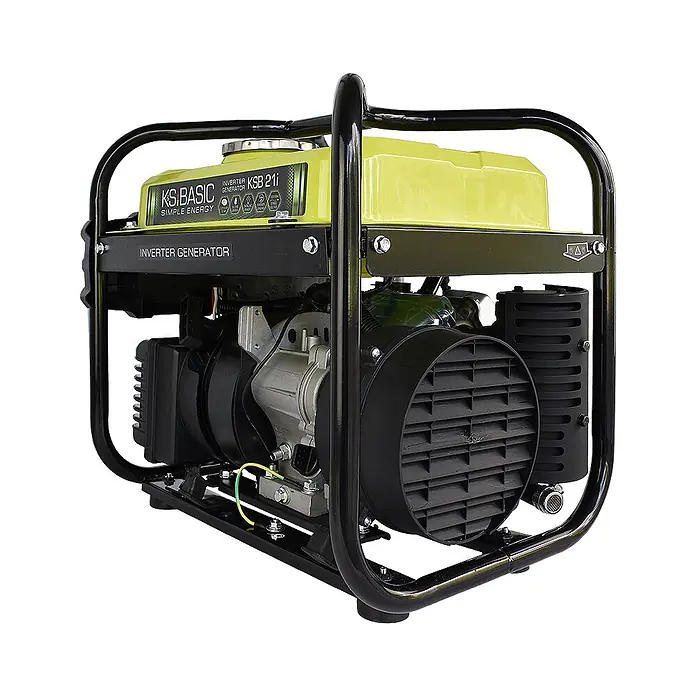 Könner & Söhnen Stromerzeuger KSB 21i - Nennleistung: 1,8 kW, Tankvolumen: 10 l - Limettengrüner und schwarzer Inverter-Generator mit robustem schwarzem Rahmen.