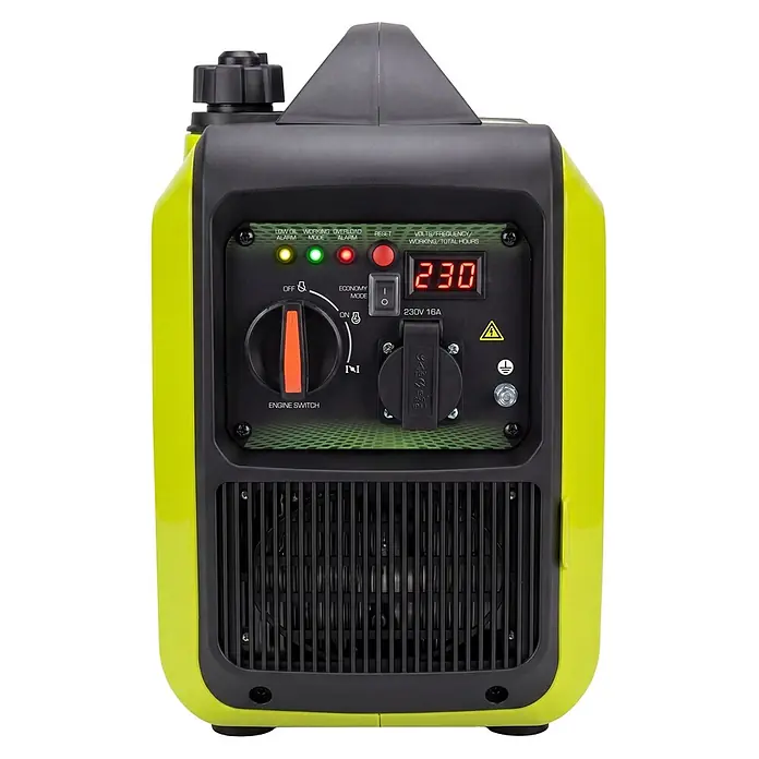 Könner & Söhnen Stromerzeuger KSB 20i S - Nennleistung: 1,8 kW, Tankvolumen: 4 l - Schwarzer und limettengrüner tragbarer Inverter-Generator mit Bedienfeld und Digitalanzeige (230V).