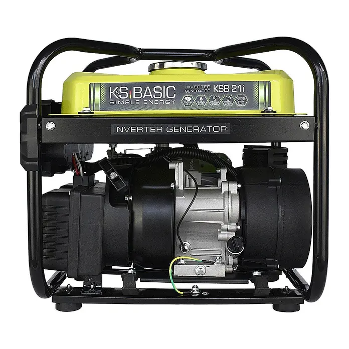 Könner & Söhnen Stromerzeuger KSB 21i - Nennleistung: 1,8 kW, Tankvolumen: 10 l - K&S Basic Inverter-Generator KSB 21i mit schwarzem Rahmen und lindgrünem Kraftstofftank.