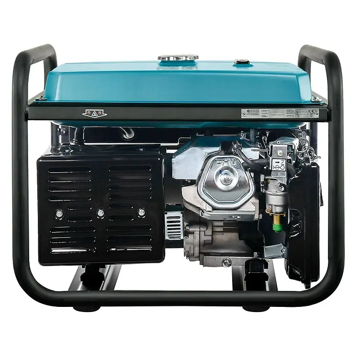 Könner & Söhnen Stromerzeuger KS 10000E-3 ATS - Nennleistung: 7,5 kW, Tankvolumen: 25 l - Tragbarer Generator mit türkisfarbenem Kraftstofftank, schwarzem Schutzrahmen und Verbrennungsmotor.