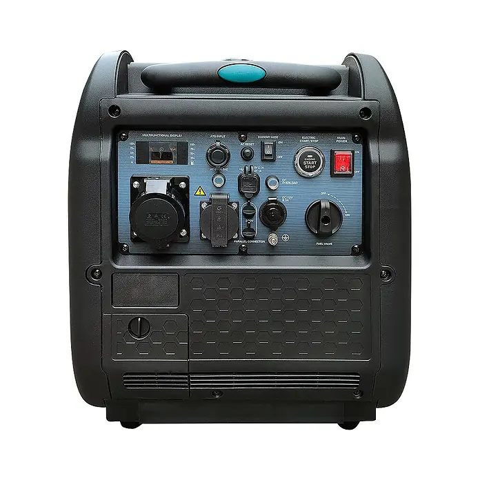 Könner & Söhnen Stromerzeuger KS 5500iE S ATSR - Nennleistung: 5 kW, Tankvolumen: 13,5 l - Dunkelgrauer portabler Inverter-Stromerzeuger mit Frontbedienfeld, Display, AC/DC/USB-Anschlüssen und Start/Stopp-Taste.