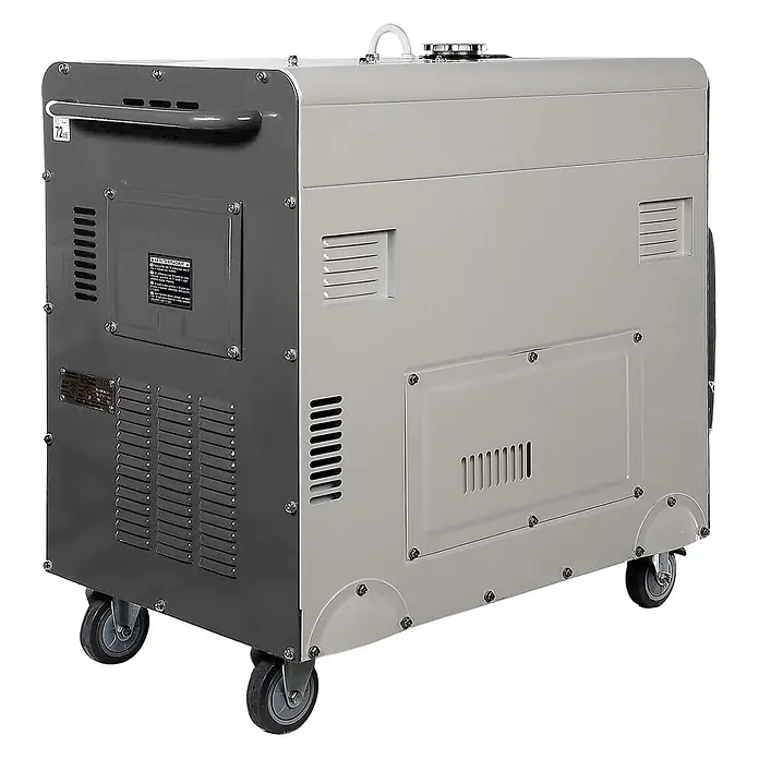 Könner & Söhnen Stromerzeuger KS 9200HDES-1/3 ATSR - Tankvolumen: 20 l - Zweifarbiger, tragbarer Generator in Dunkel- und Hellgrau mit Rollen, Griff und Lüftungsschlitzen.