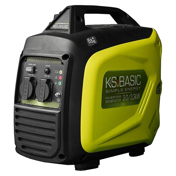 Könner & Söhnen Stromerzeuger KSB 33i S - Nennleistung: 3 kW, Tankvolumen: 4 l - Schwarzer und lindgrüner KS.BASIC Inverter-Generator mit Bedienfeld und Tragegriff, 3.0/3.3kW und 68dB.