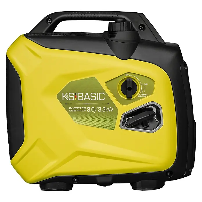 Könner & Söhnen Stromerzeuger KSB 33i S - Nennleistung: 3 kW, Tankvolumen: 4 l - Gelber und schwarzer K&S BASIC Inverter-Generator 3.0/3.3kW mit Griff und Bedienfeld.