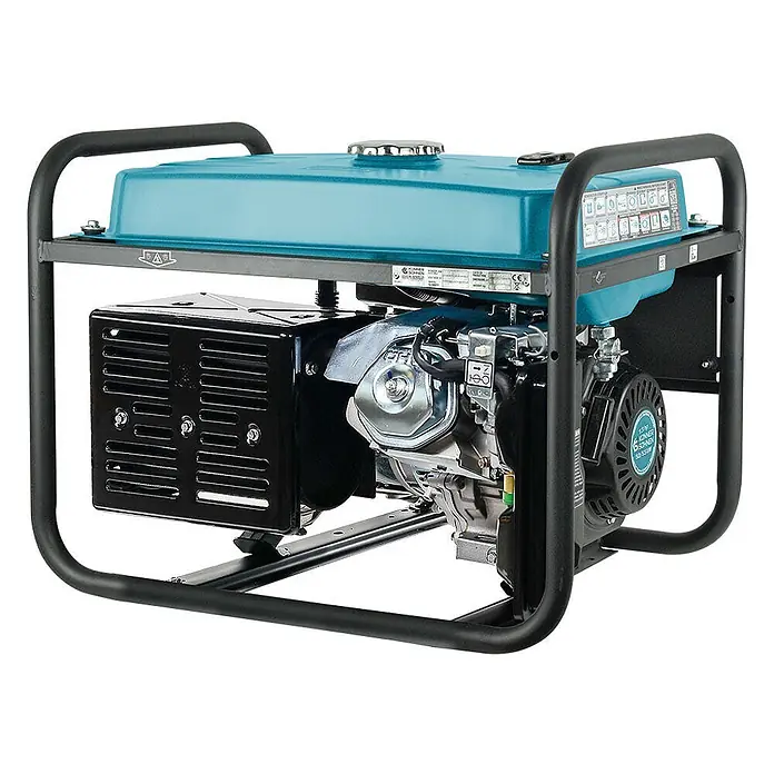 Könner & Söhnen Stromerzeuger KS 7000E-3 - Nennleistung: 5 kW, Tankvolumen: 25 l - Tragbarer Generator mit schwarzem Rahmen und türkisfarbenem Kraftstofftank, für mobile Stromversorgung.