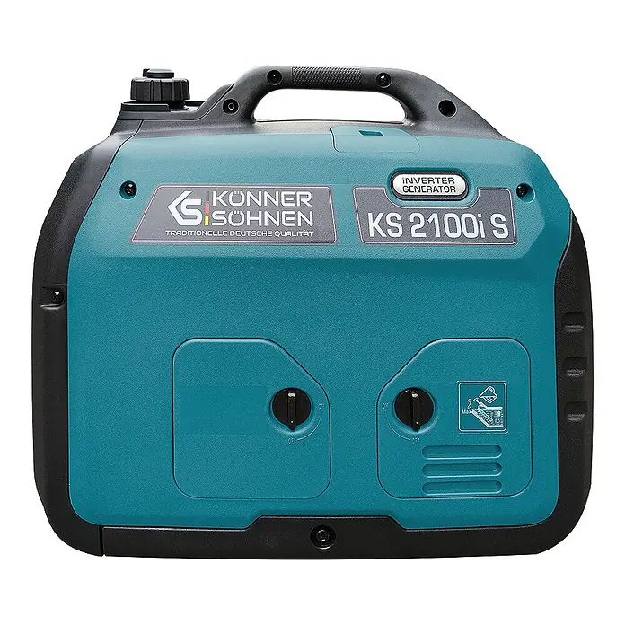 Könner & Söhnen Stromerzeuger KS 2100i S - Nennleistung: 1,8 kW, Tankvolumen: 4 l - Türkiser und schwarzer Könner & Söhnen KS 2100i S tragbarer Inverter-Generator mit Tragegriff.