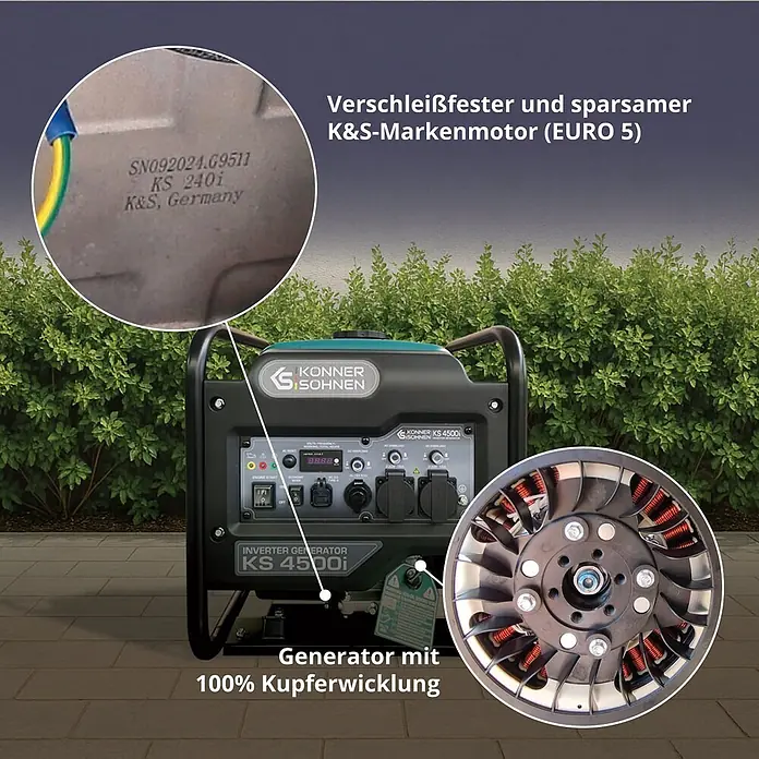 Könner & Söhnen Stromerzeuger KS 4500i - Nennleistung: 4,2 kW, Tankvolumen: 13 l - KS 4500i Inverter-Generator mit K&S-Markenmotor (EURO 5) und 100% Kupferwicklung.