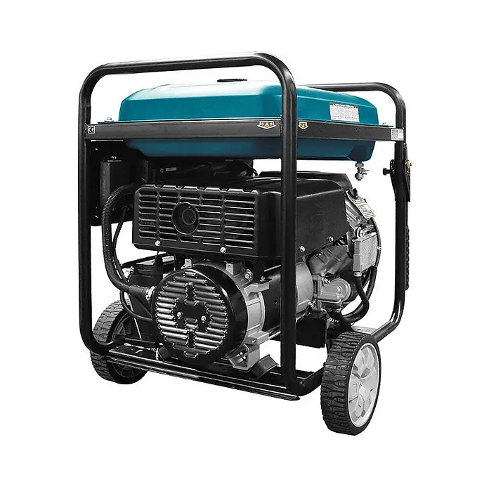 Könner & Söhnen Stromerzeuger KS 15-1E 1/3 ATSR - Tankvolumen: 55 l - Mobiler Stromgenerator mit türkisem Tank, schwarzem Rahmen und Rädern.