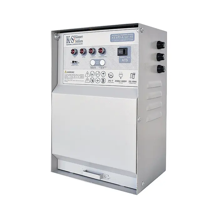 Könner & Söhnen Stromerzeuger KS 15-1E 1/3 ATSR - Tankvolumen: 55 l - Hellgraues Metall-Umschaltgetriebe (ATS) von Könner & Söhnen mit Bedienfeld zur Verwaltung von Generator- und Netzstrom.