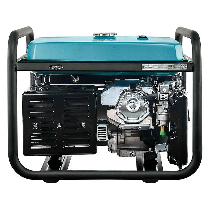 Könner & Söhnen Stromerzeuger KS 10000E - Nennleistung: 7,5 kW, Tankvolumen: 25 l - Ein türkisfarbener und schwarzer tragbarer Stromgenerator mit robustem schwarzem Rahmen und sichtbaren Motorkomponenten.