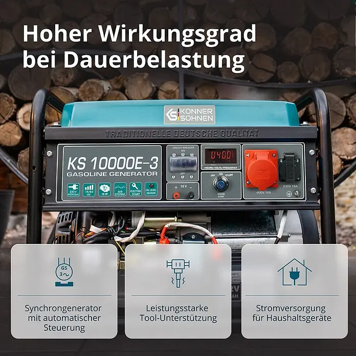 Könner & Söhnen Stromerzeuger KS 10000E-3 - Nennleistung: 7,5 kW, Tankvolumen: 25 l - Könner & Söhnen KS 10000E-3 Benzingenerator, dunkelgrau mit tealfarbenem Deckel, für hohe Effizienz und Stromversorgung von Geräten.