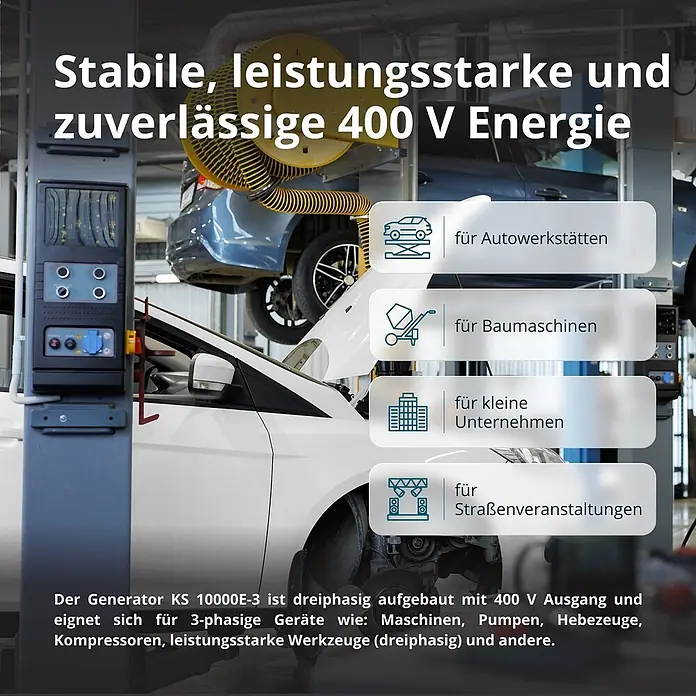 Könner & Söhnen Stromerzeuger KS 10000E-3 - Nennleistung: 7,5 kW, Tankvolumen: 25 l - Leistungsstarker 400V Drehstromgenerator (KS 10000E-3) für Werkstätten, Bau, Unternehmen und Veranstaltungen.