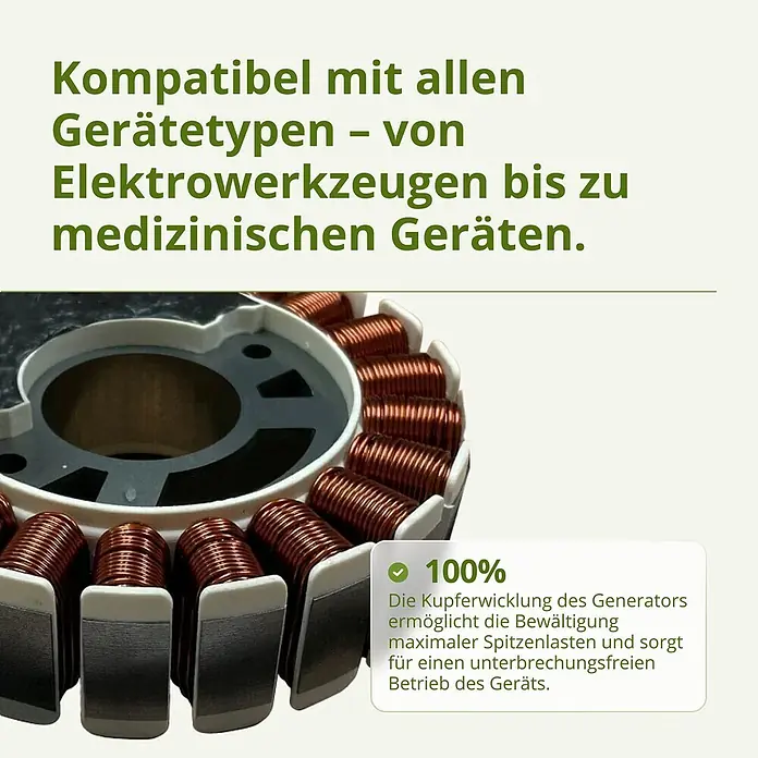Könner & Söhnen Stromerzeuger KSB 35i - Nennleistung: 3,2 kW, Tankvolumen: 7,5 l - Nahaufnahme eines Generatorteils mit zahlreichen rötlich-braunen Kupferwicklungen.