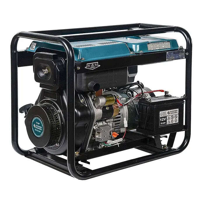 Könner & Söhnen Stromerzeuger KS 8100HDE - Tankvolumen: 11 l - Petrolblau-schwarzer Dieselgenerator mit stabilem Metallrahmen, 14 PS Motor und 12V Batterie.